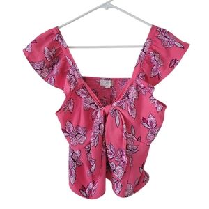 Loft Tie Front Ruffled Top